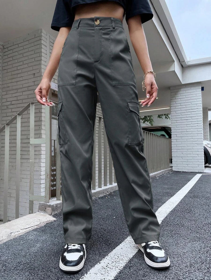 Easy Wear High Waist Flap Pocket Side Cargo Pants