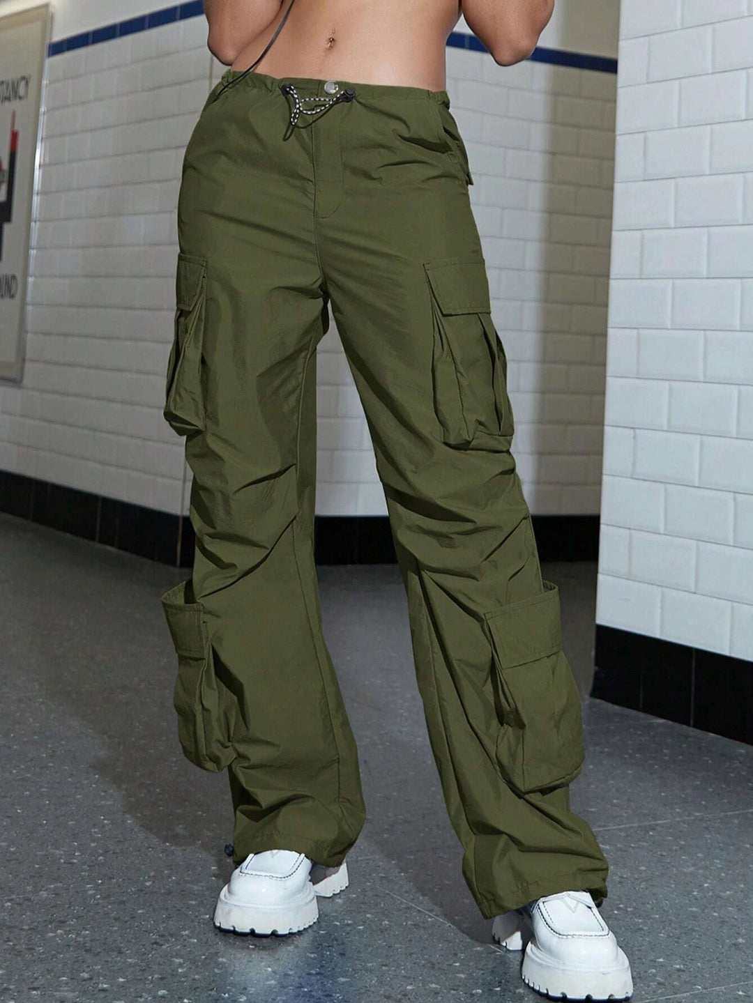 Ruched Cargo Parachute Pants