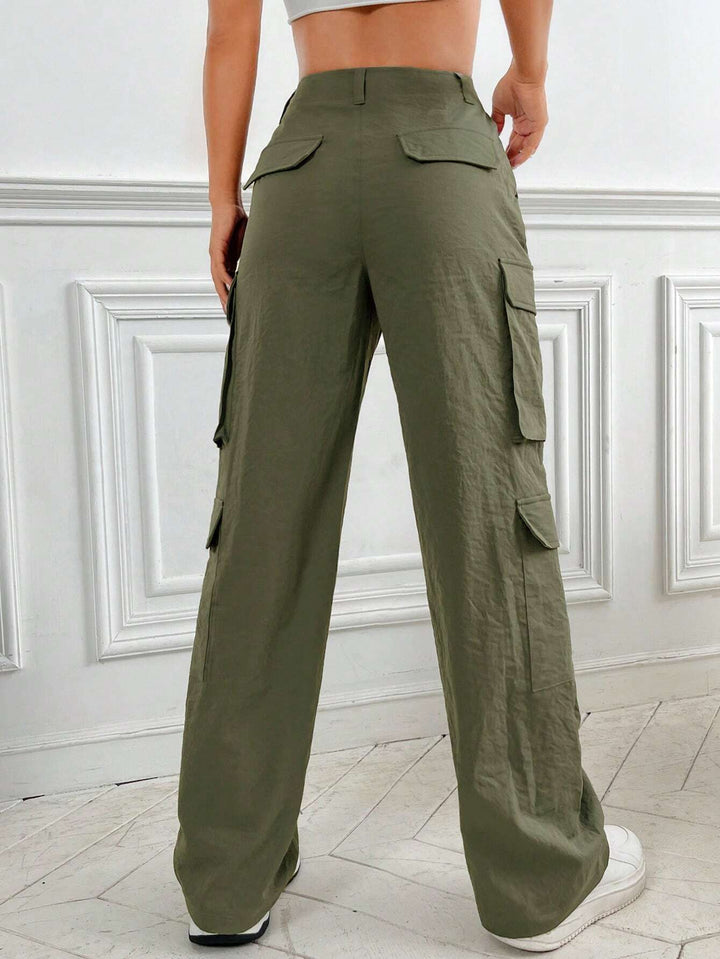 Casual Plain Flap Pocket Side Cargo Pants