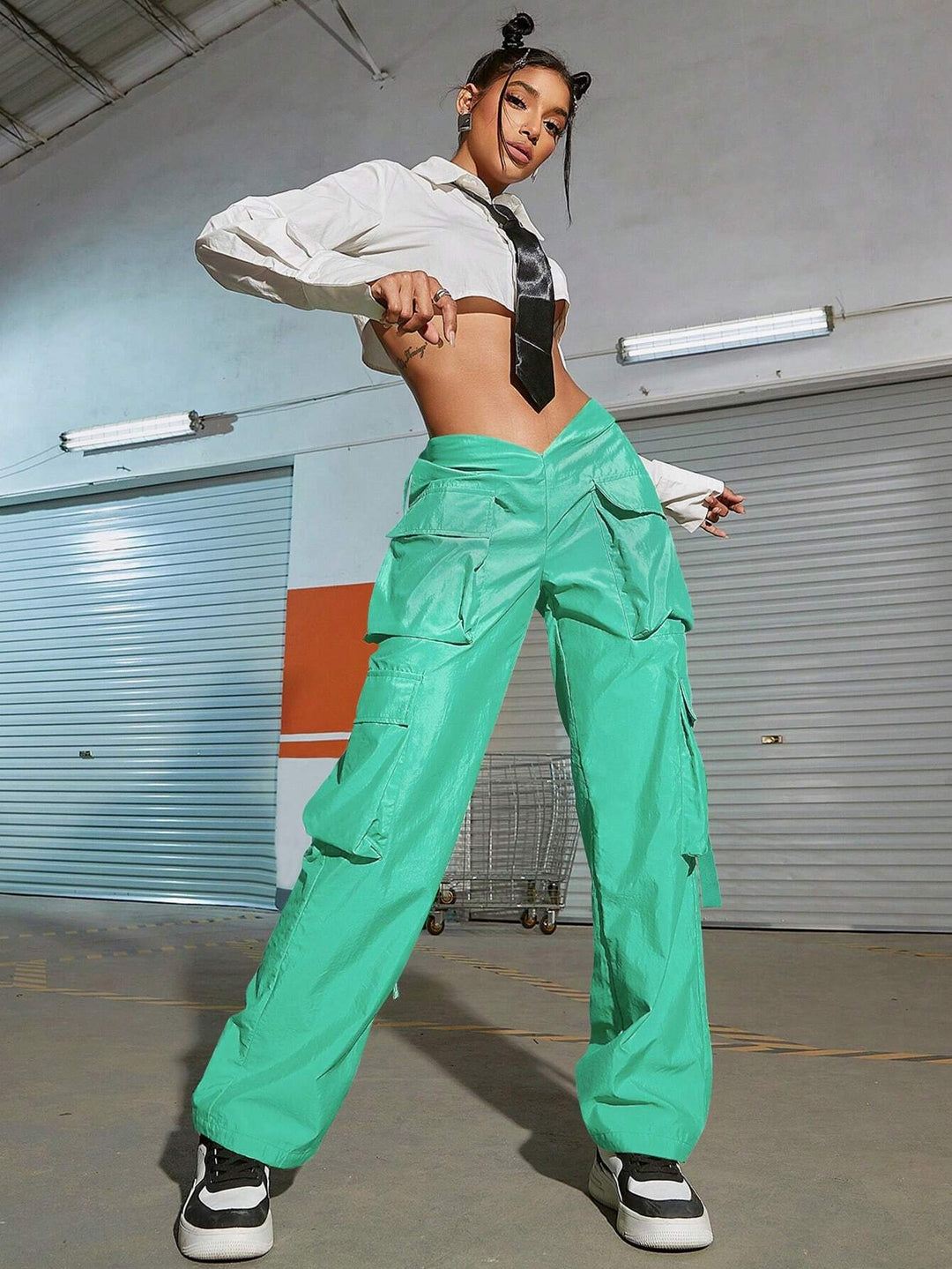 Flap Pocket Side Cargo Pants With Tape Detail