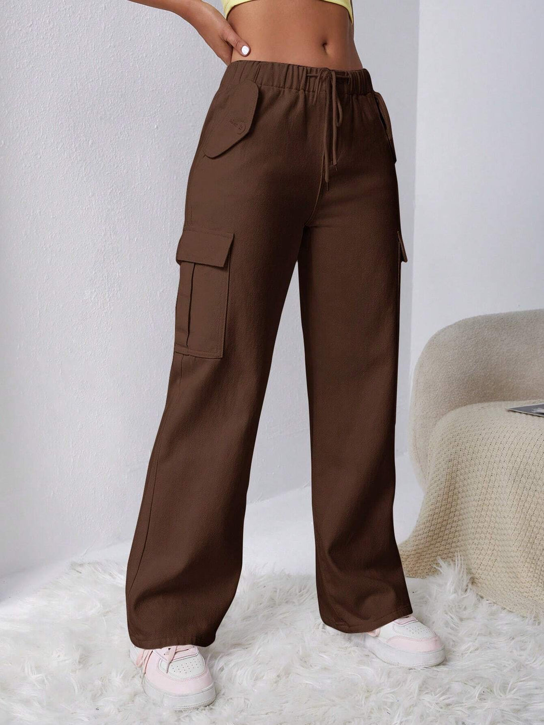 Side Drawstring Flap Pocket Cargo Pants