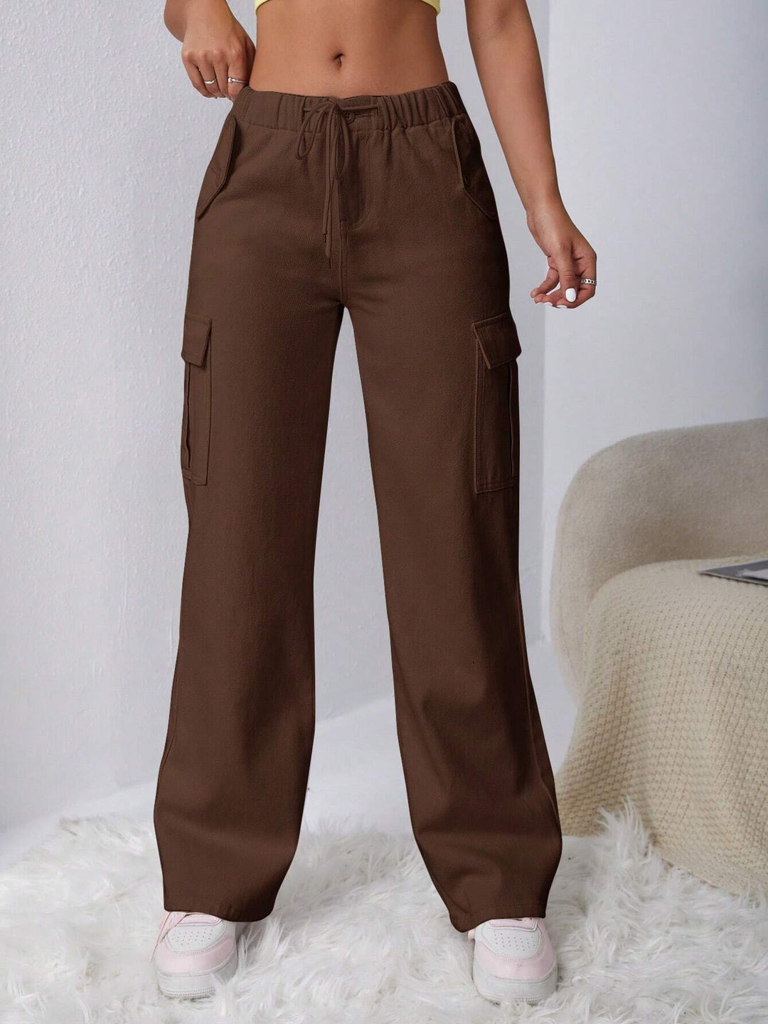 Side Drawstring Flap Pocket Cargo Pants