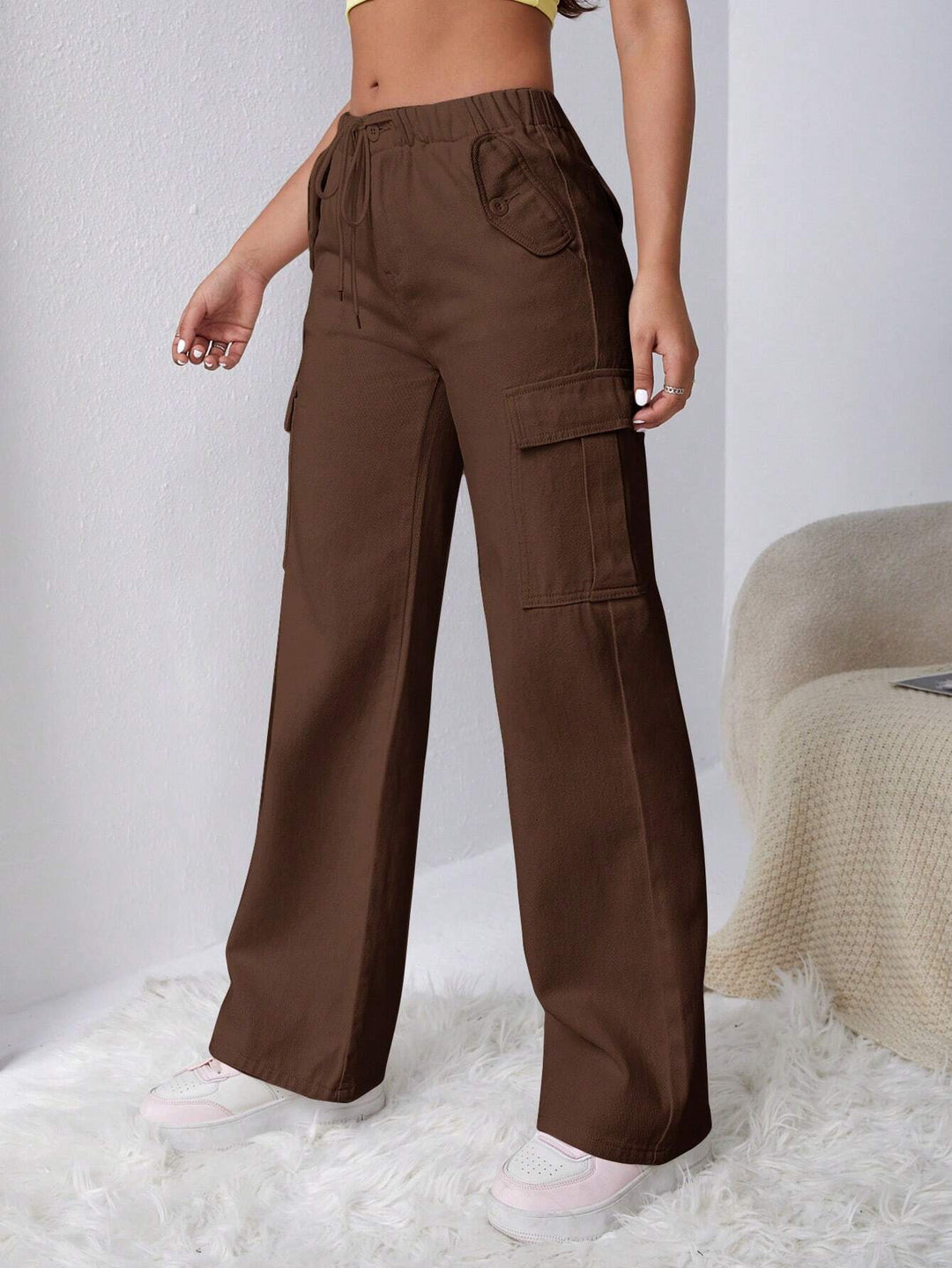 Side Drawstring Flap Pocket Cargo Pants