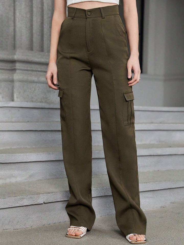 Flap Side Plain Pocket Plain Casual Cargo Pants