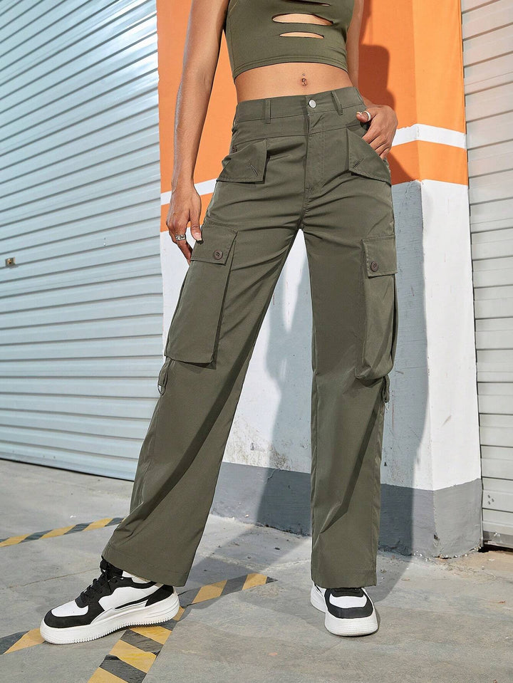 Casual Plain Zipper Cargo Pant