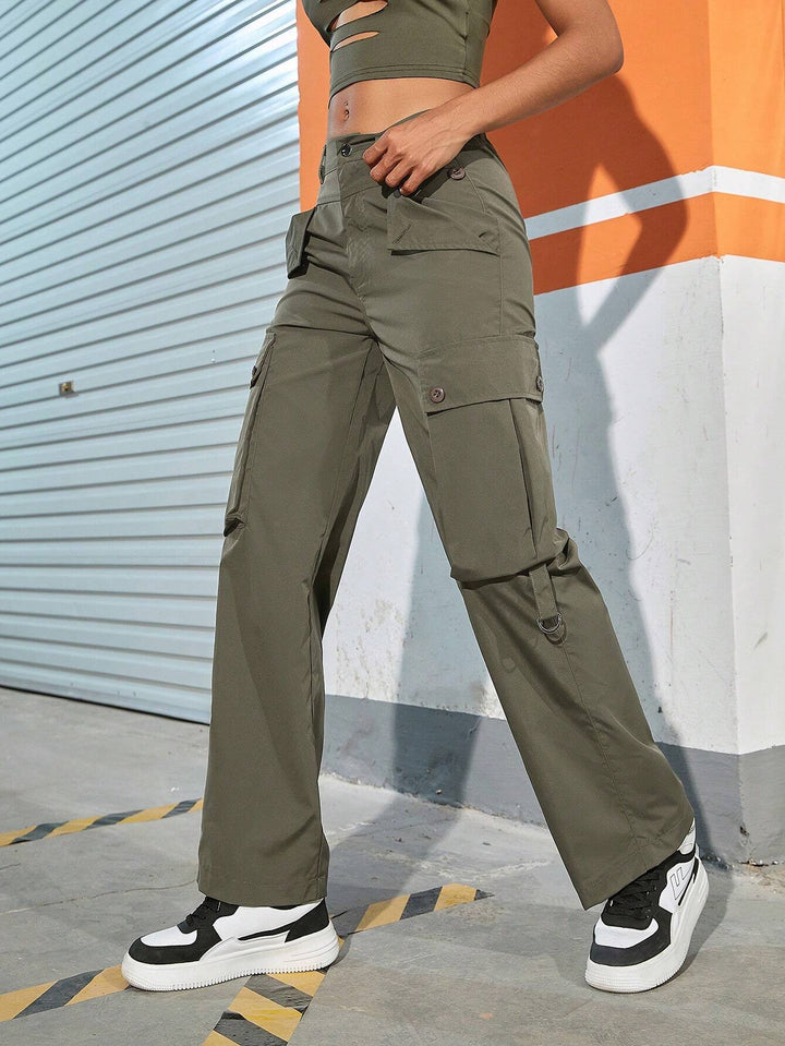 Casual Plain Zipper Cargo Pant