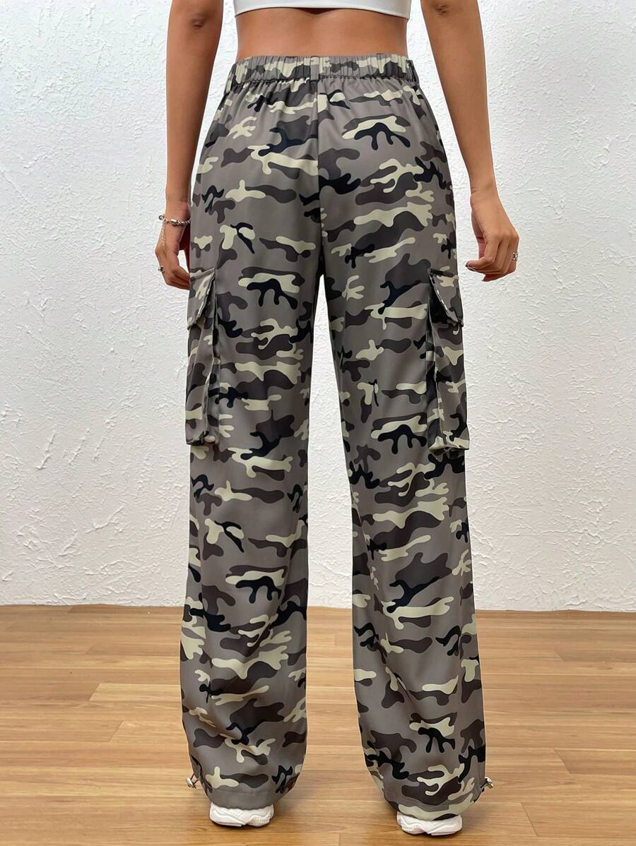 Flap Side Pocket Camo Print Cargo Pants