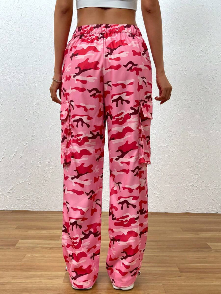 Flap Side Pocket Camo Print Cargo Pants