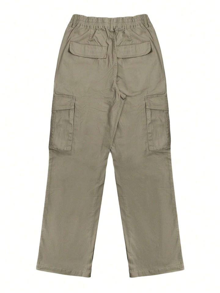 Solid Color Flap Pocket Side Cargo Pants