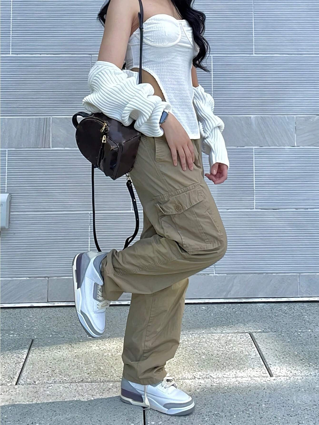 Solid Color Flap Pocket Side Cargo Pants