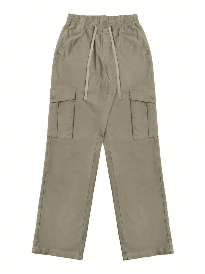 Solid Color Flap Pocket Side Cargo Pants