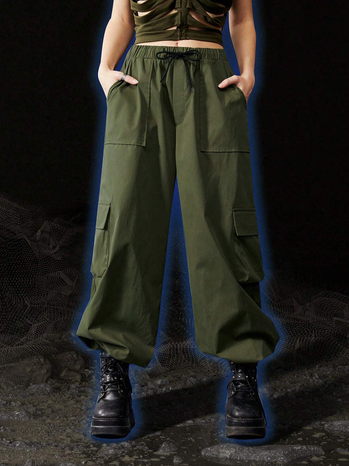 Pocketed Drawstring Cargo Pants