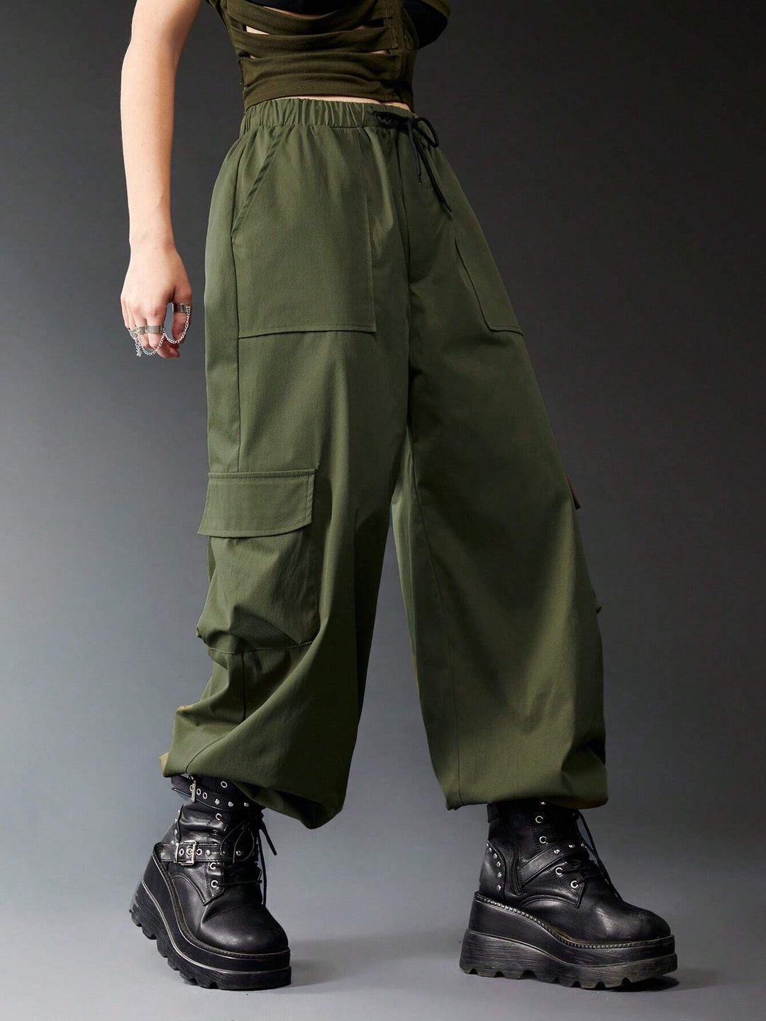 Pocketed Drawstring Cargo Pants