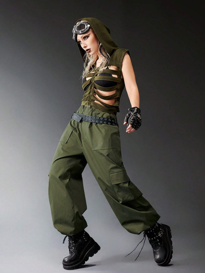 Pocketed Drawstring Cargo Pants