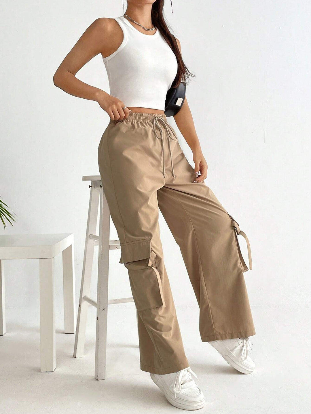 Flap Pocket Drawstring Cargo Pants