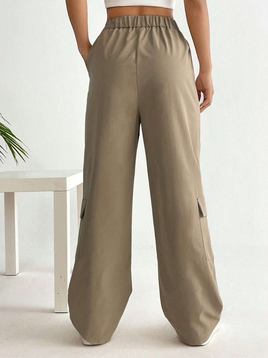 Long Flap Pocket Beige Cargo Pants