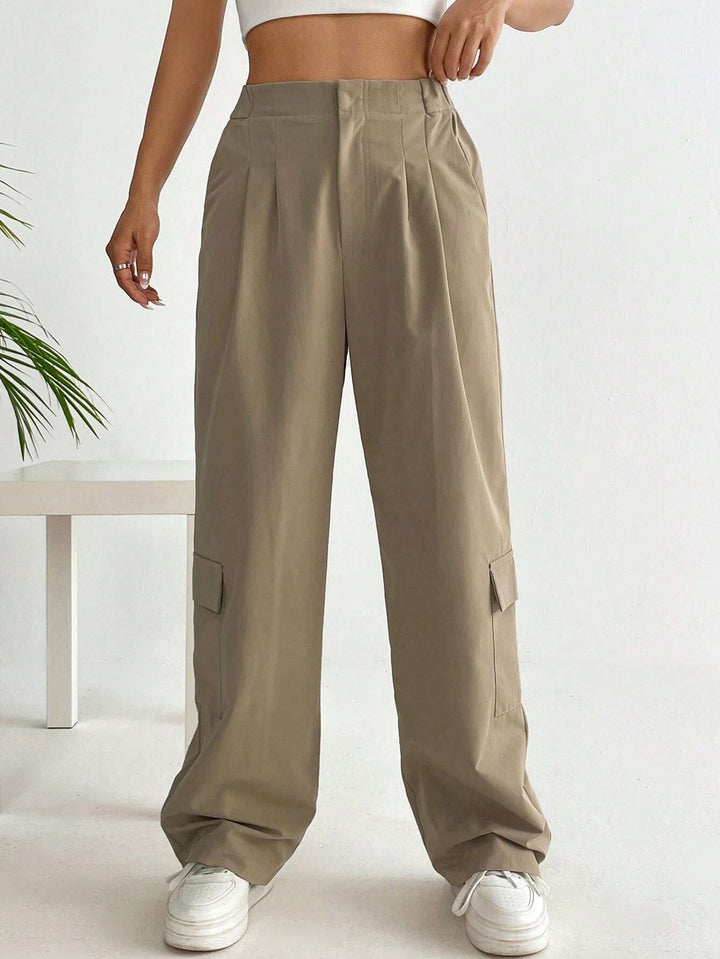 Long Flap Pocket Beige Cargo Pants