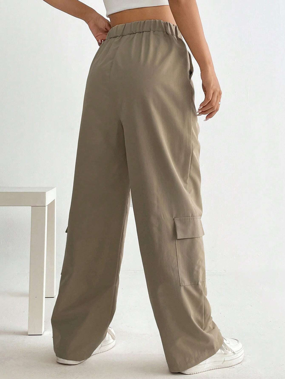 Long Flap Pocket Beige Cargo Pants