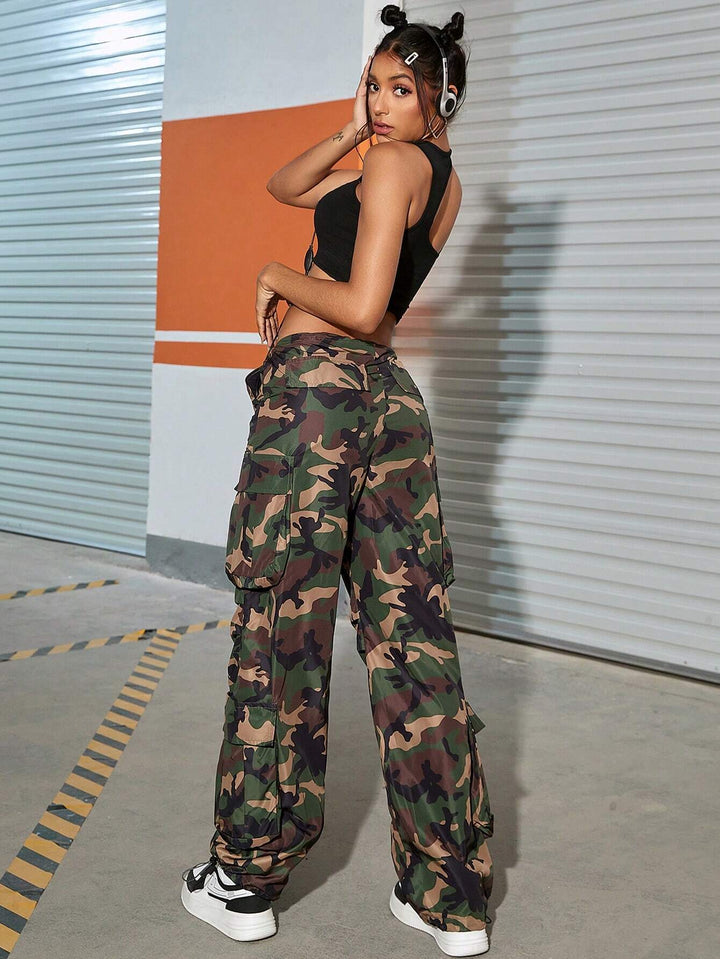 Camo Printed Ruched Cargo Pants