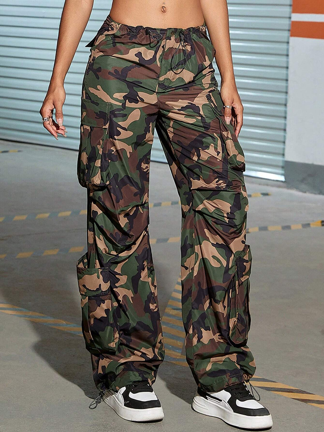 Camo Printed Ruched Cargo Pants
