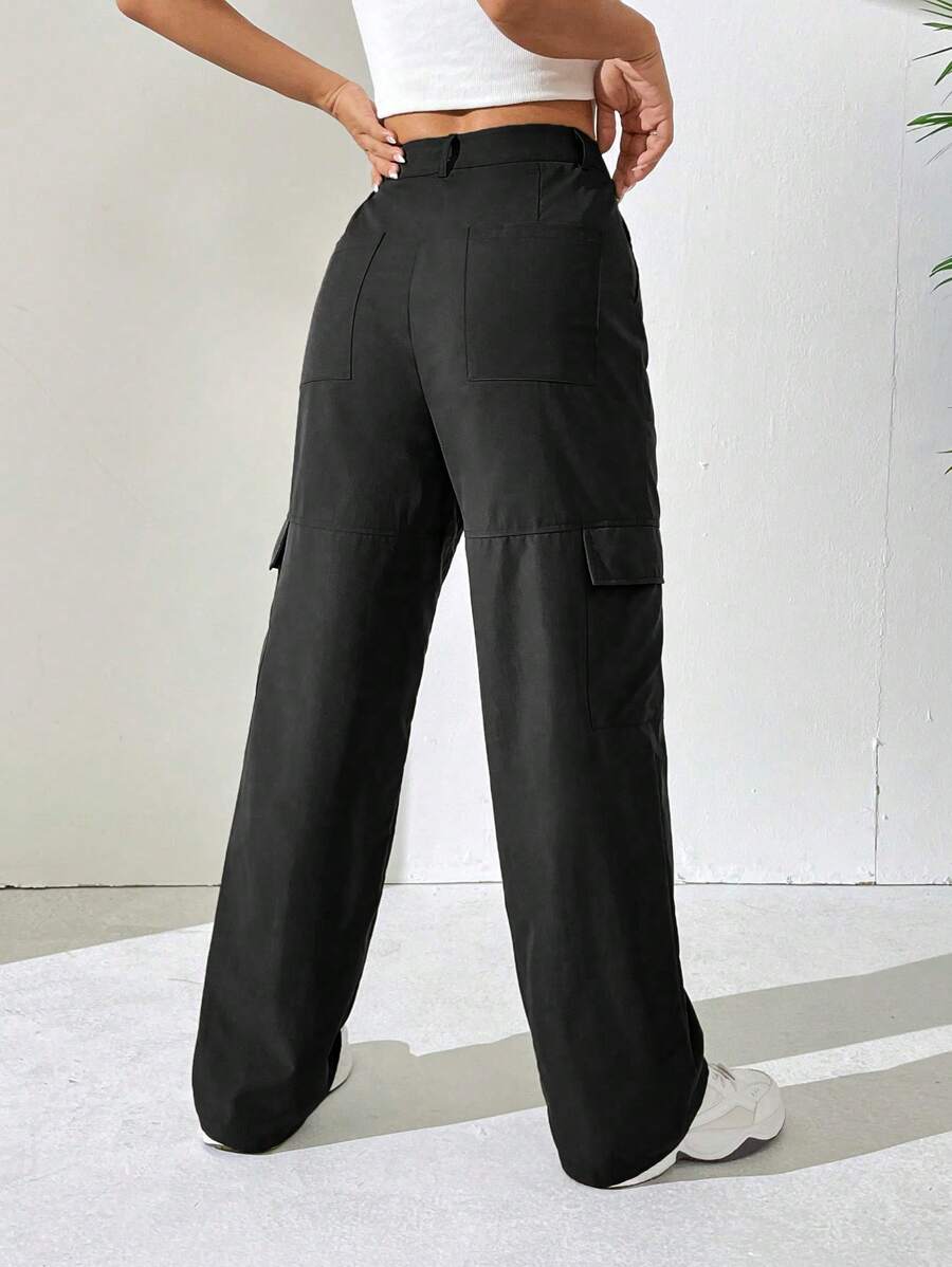 Easy Wear Solid Flap Pocket Side Cargo Pants