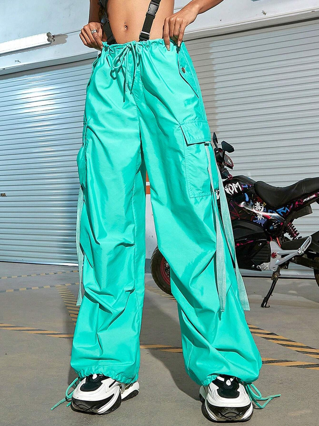 Long Fit Drawstring Waistline Pants