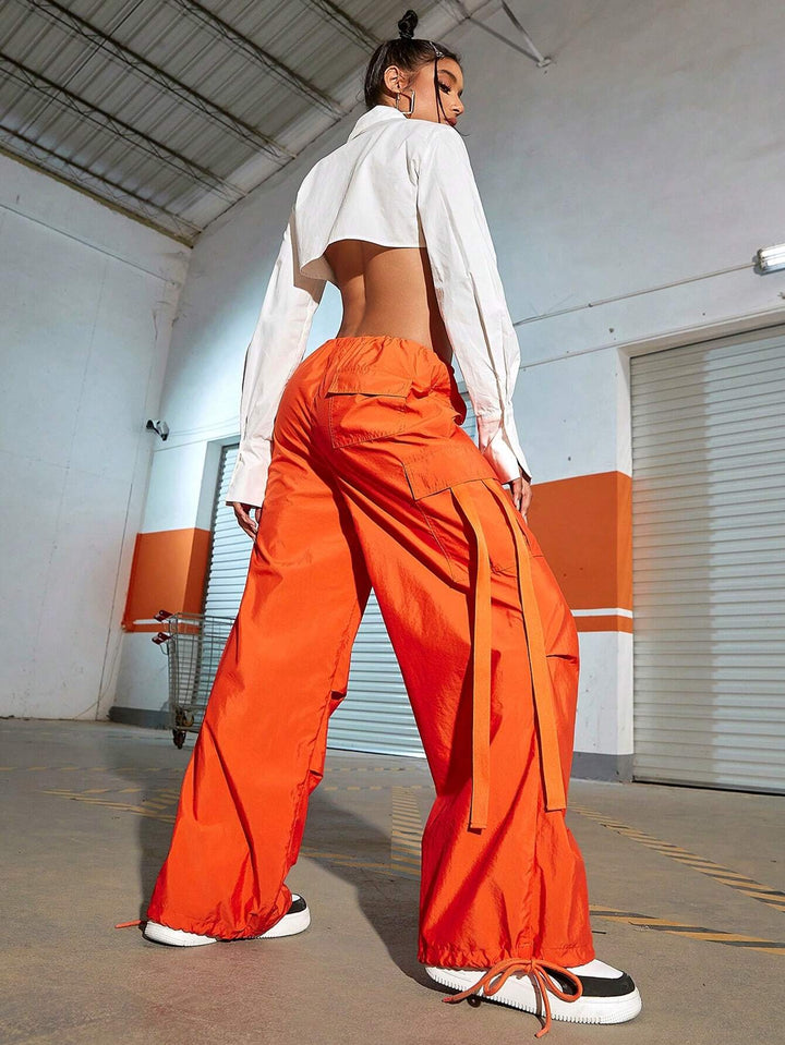 Long Fit Drawstring Waistline Pants