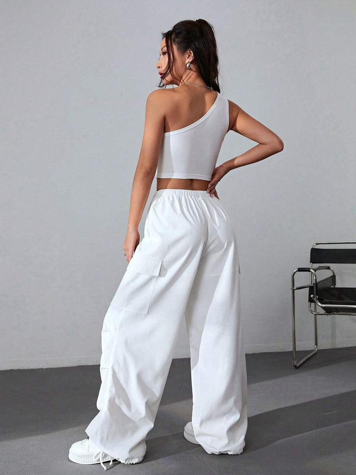 One Shoulder Top And Drawstring Cargo Pants