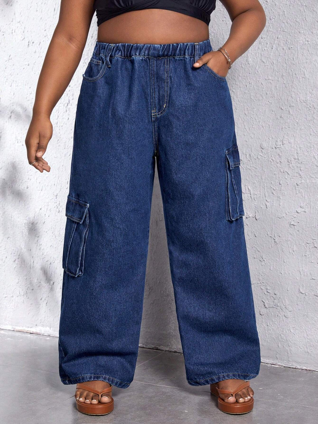 Flap Pocket Side Wide Leg Jeans