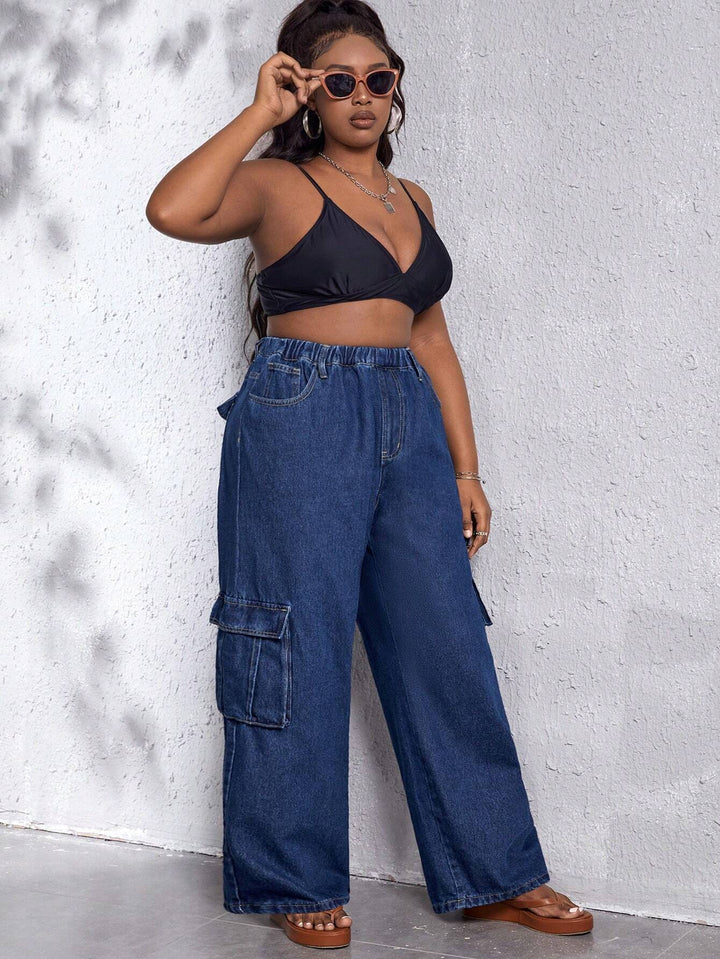 Flap Pocket Side Wide Leg Jeans