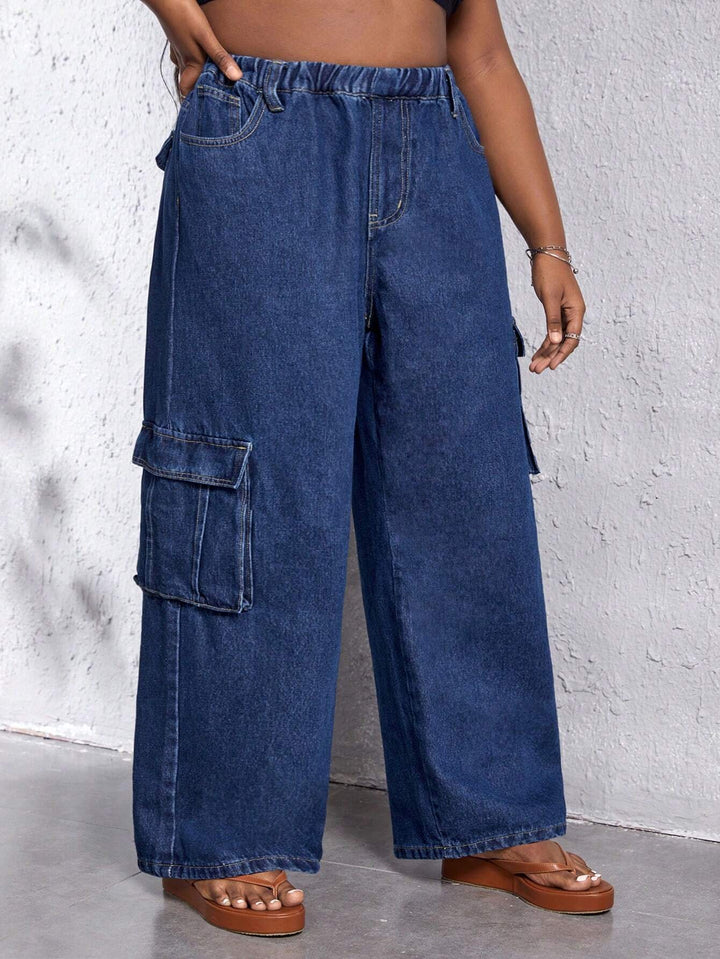 Flap Pocket Side Wide Leg Jeans