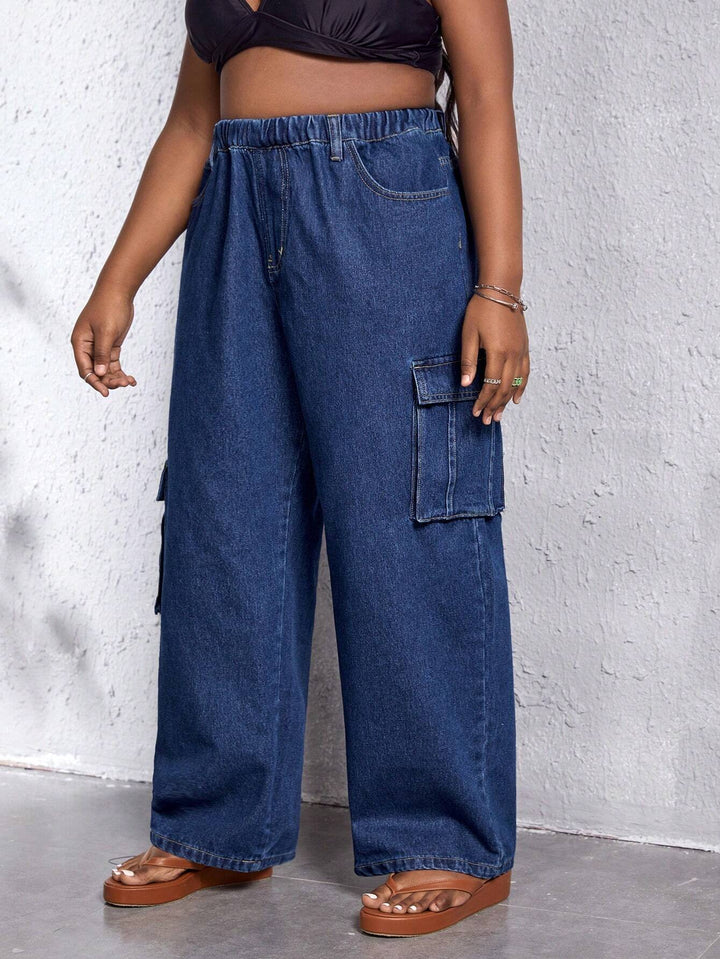 Flap Pocket Side Wide Leg Jeans