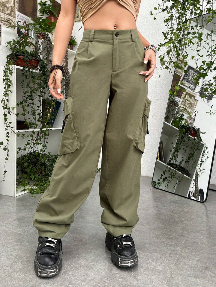 Ruched Back Flap Pocket Side Cargo Pants