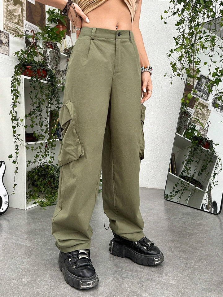 Ruched Back Flap Pocket Side Cargo Pants