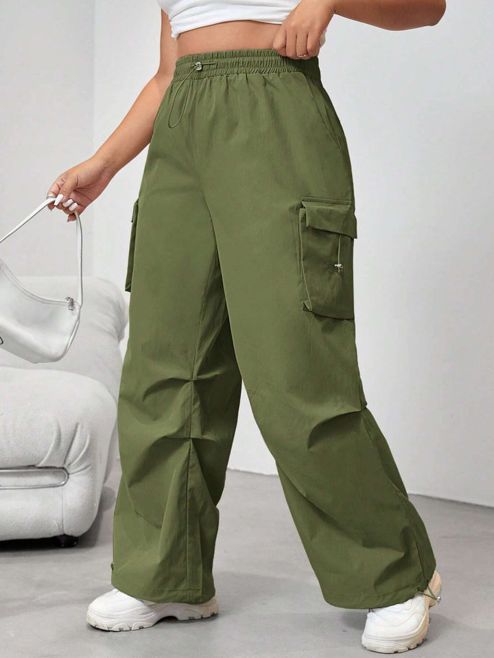 Plain Flap Side Pocket Casual Cargo Pants