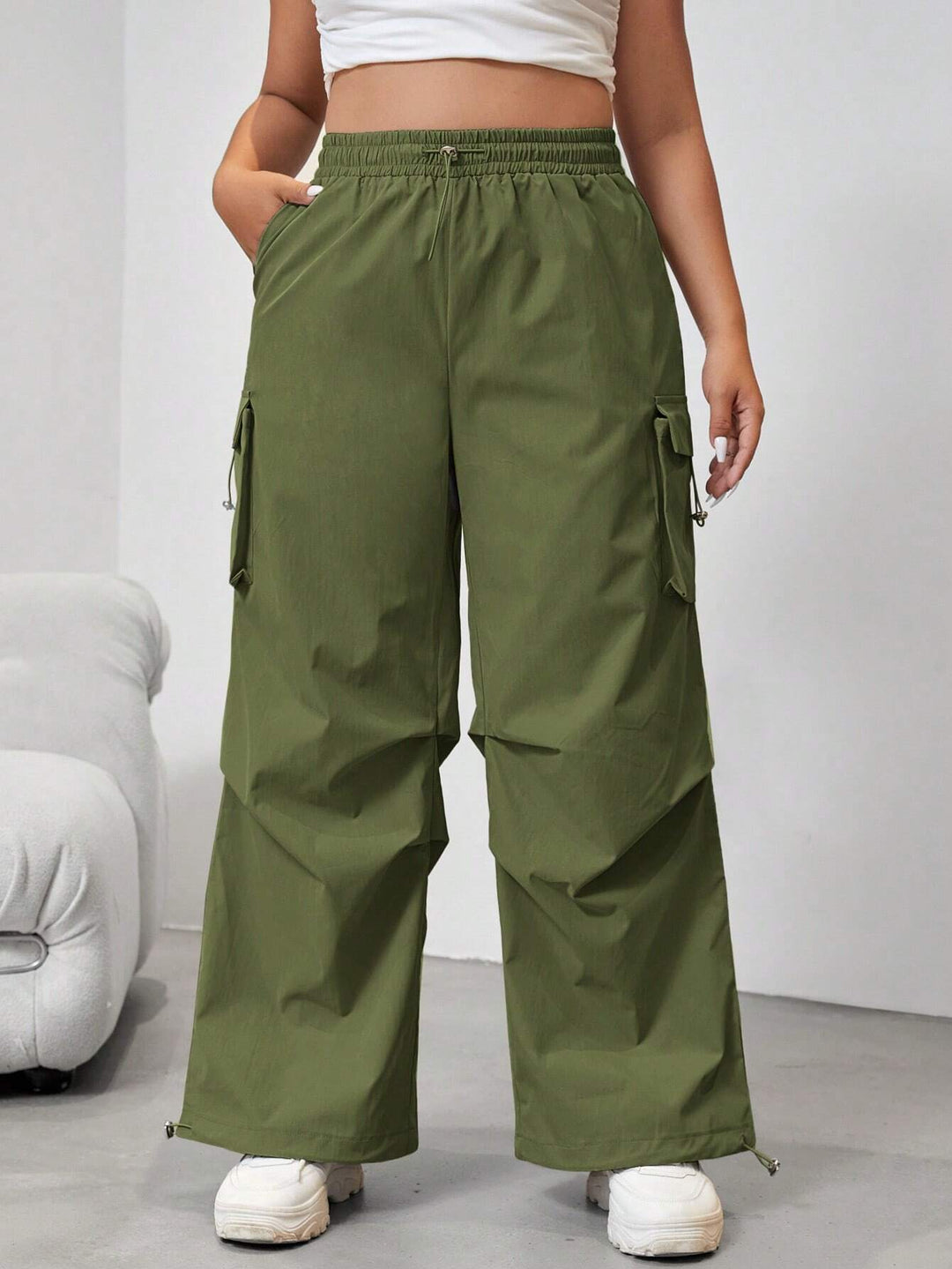 Plain Flap Side Pocket Casual Cargo Pants