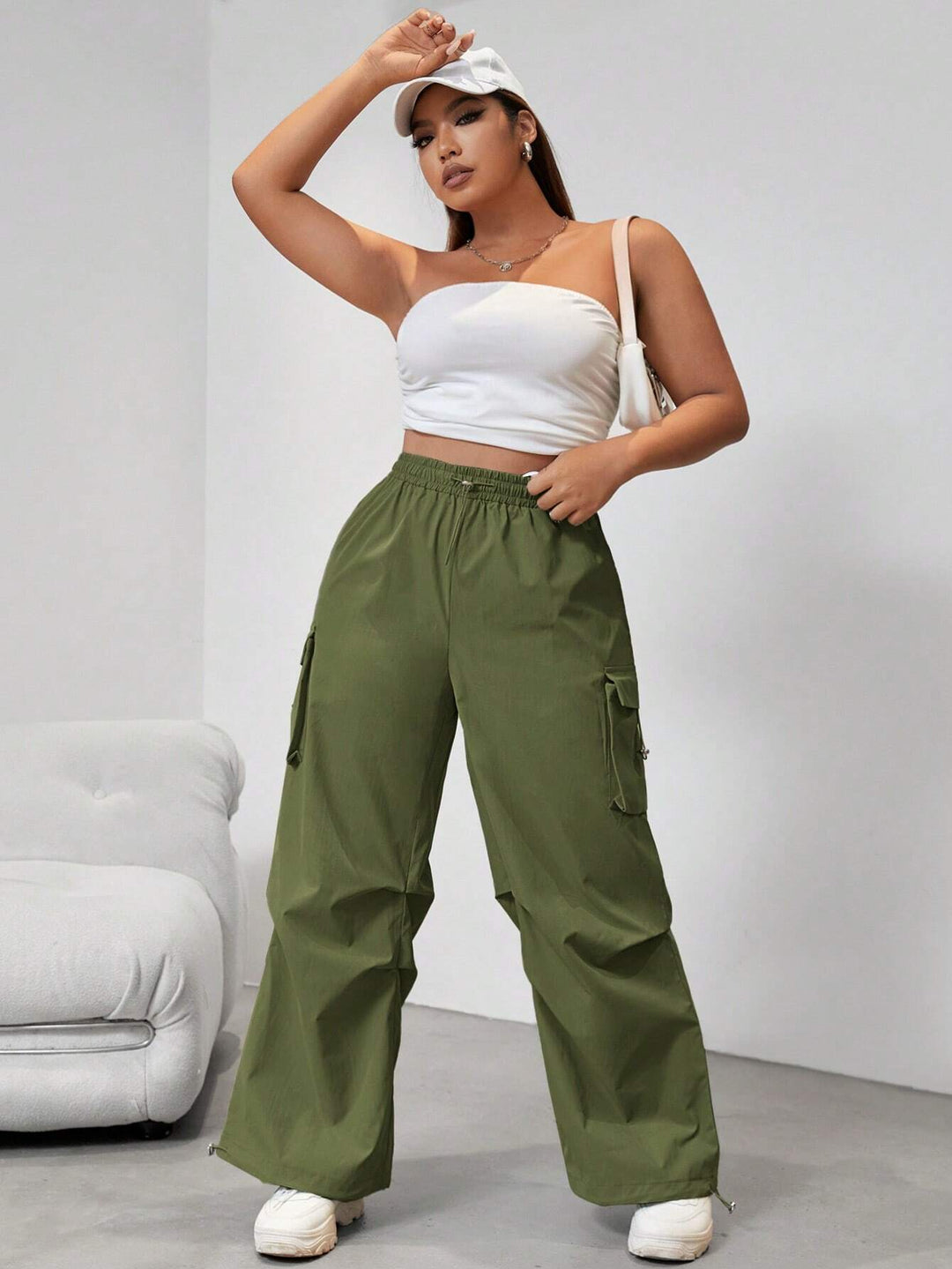 Plain Flap Side Pocket Casual Cargo Pants