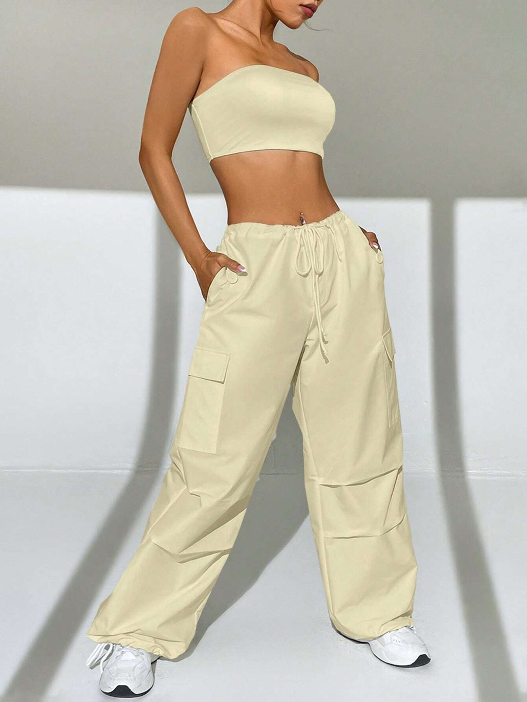 Crop Top With Waist Cargo Pants