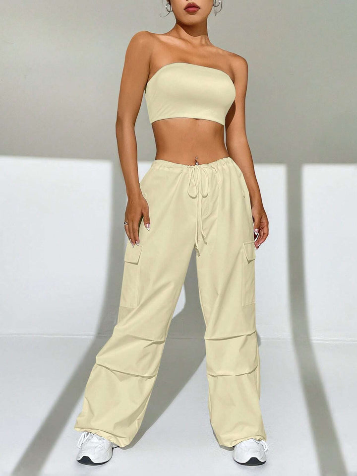 Crop Top With Waist Cargo Pants