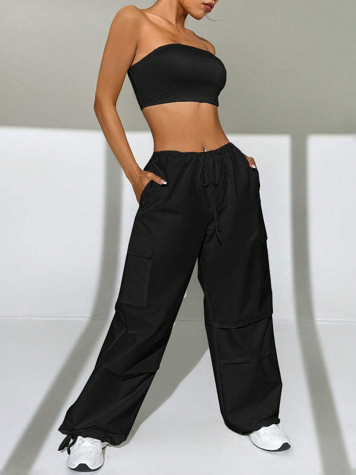 Crop Top With Waist Cargo Pants