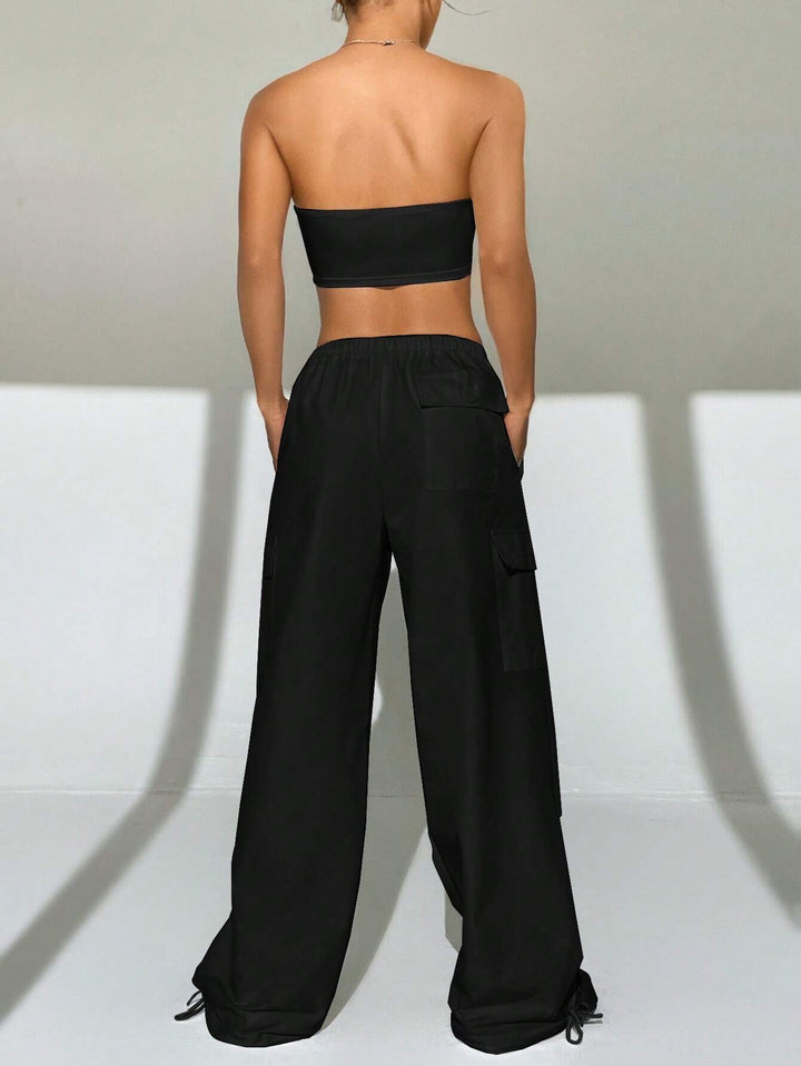 Crop Top With Waist Cargo Pants