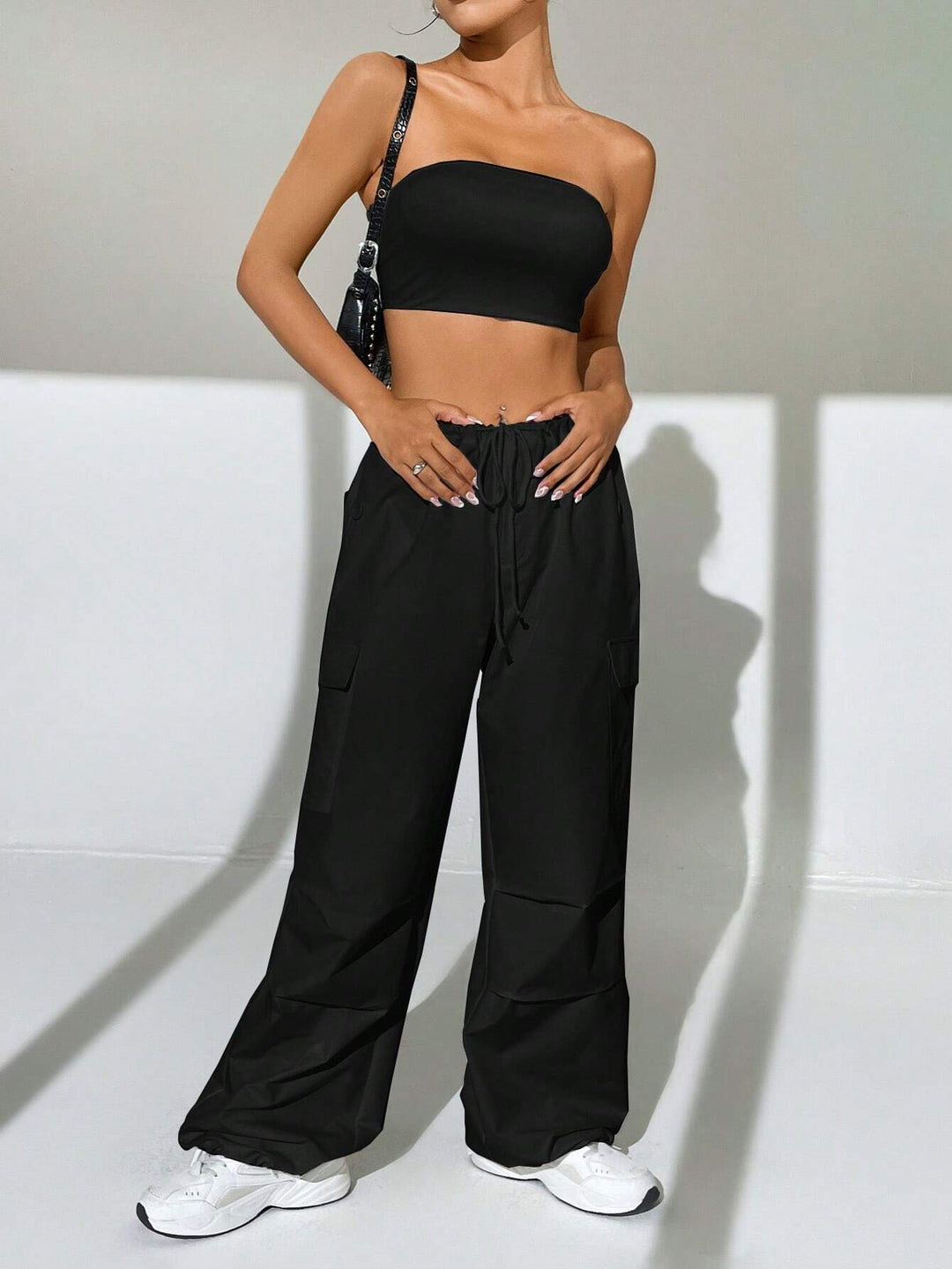 Crop Top With Waist Cargo Pants