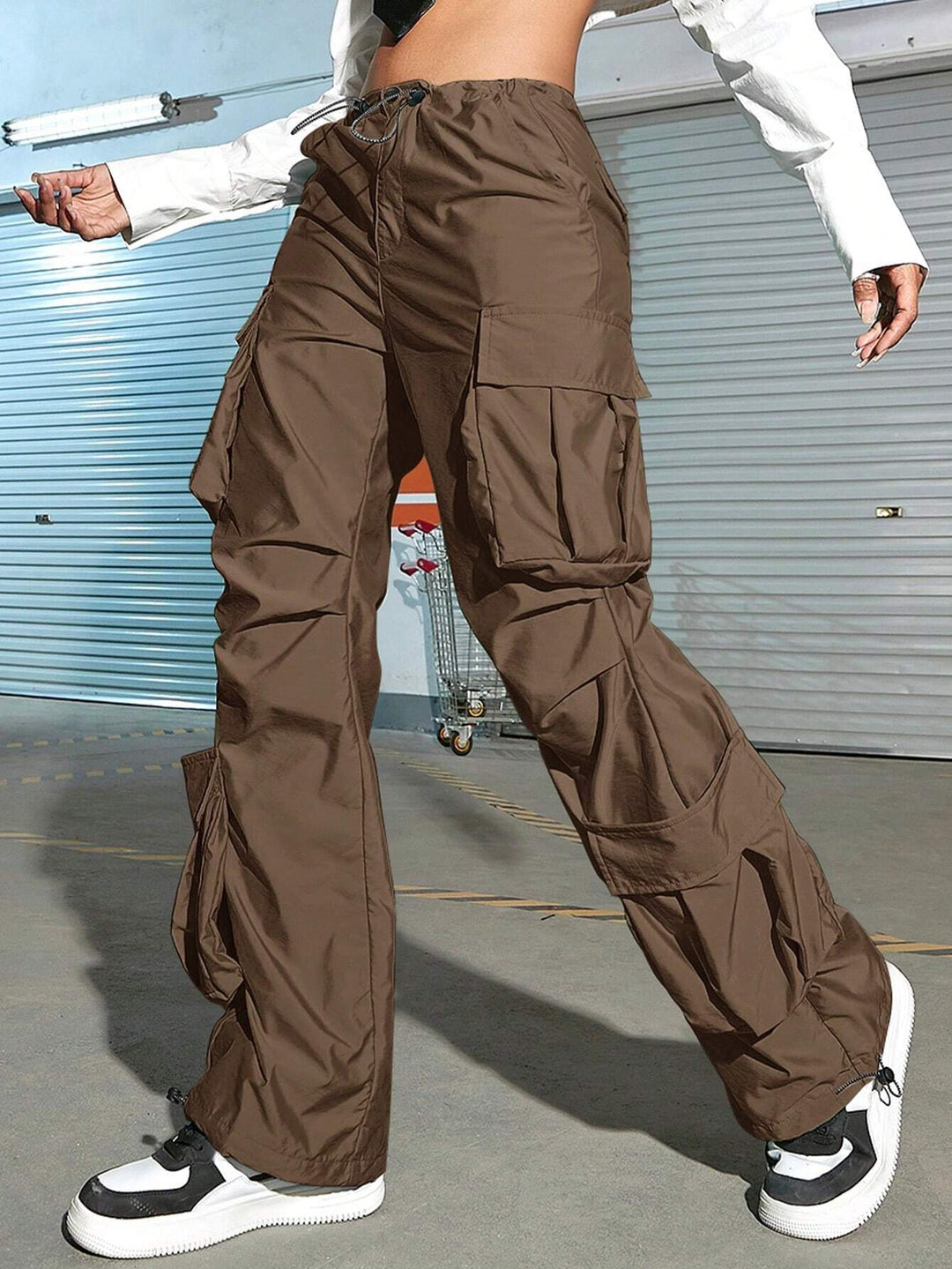 Plain High Waist Cargo Pants