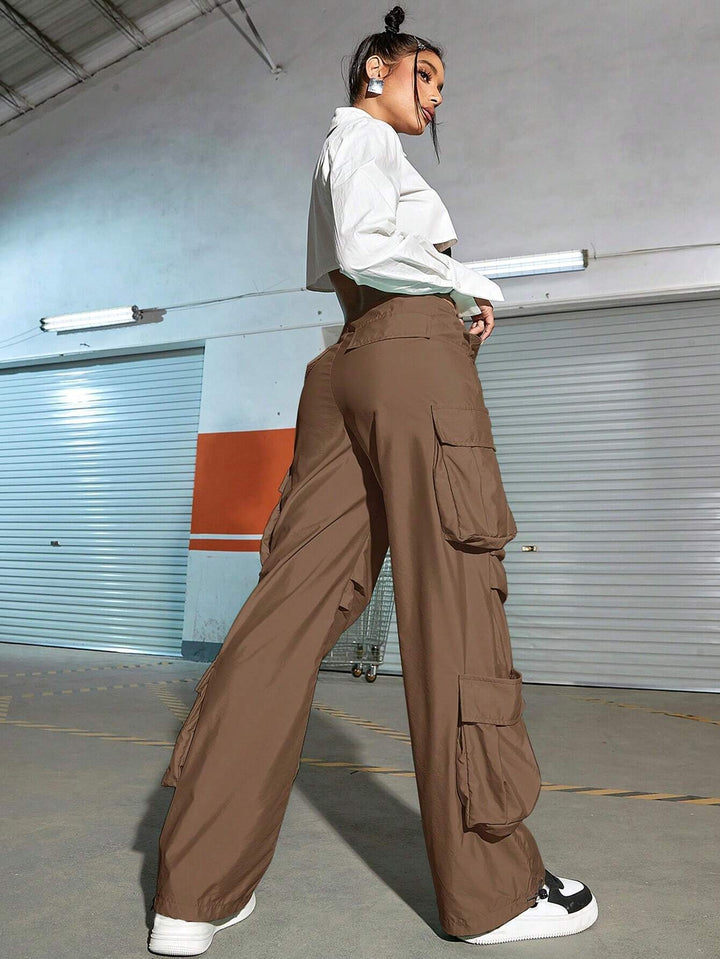 Plain High Waist Cargo Pants
