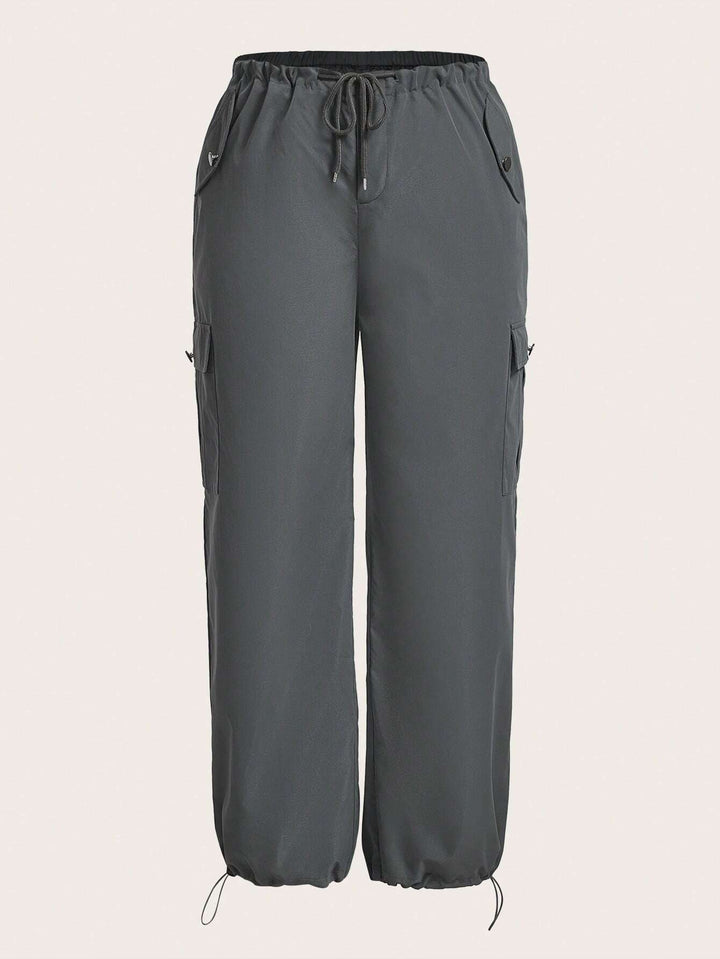 Plain Flap Pocket Side Gray Cargo Pants