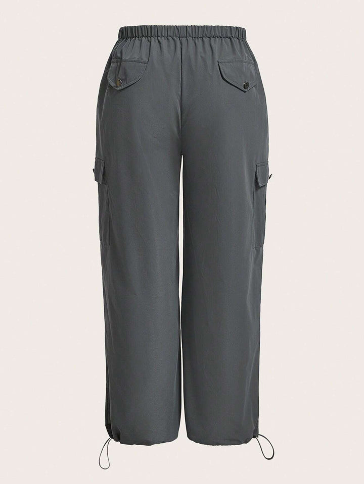 Plain Flap Pocket Side Gray Cargo Pants