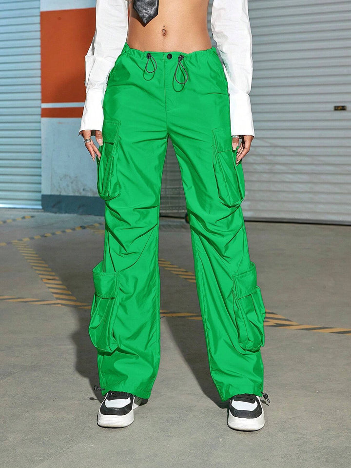 Drawstring Ruched Cargo Parachute Pant