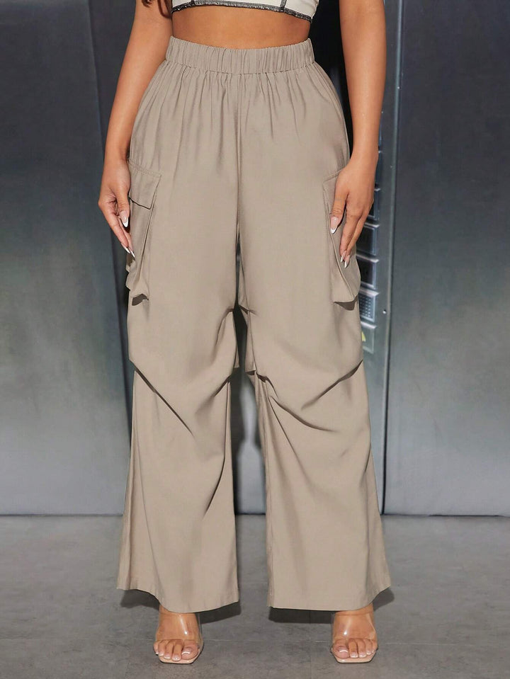 Elastic Waist Loose Fit Pocket Pants