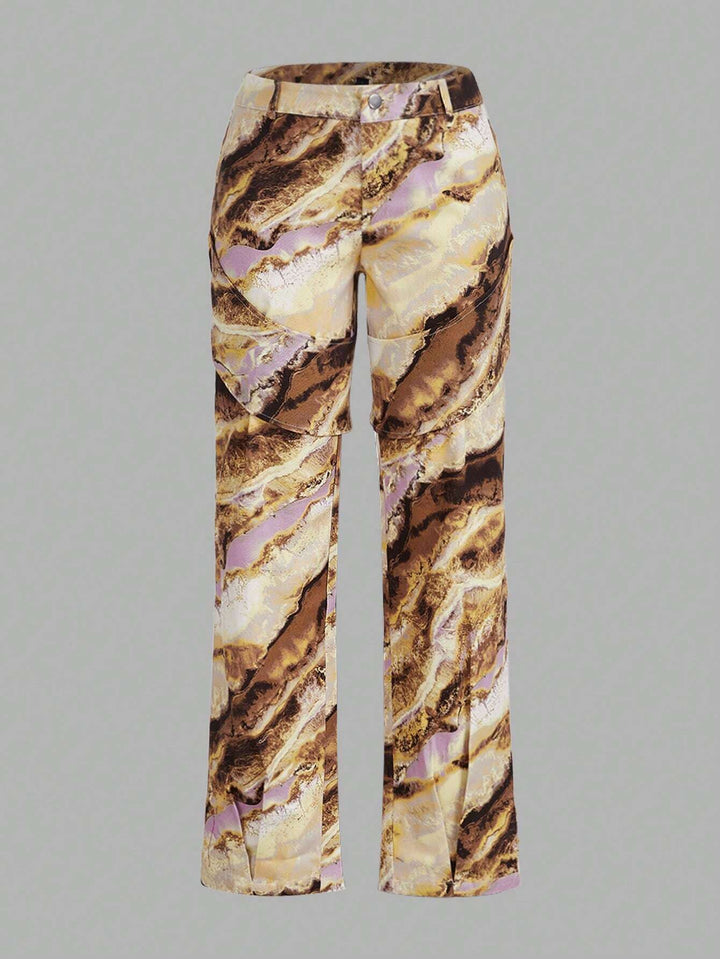 Marble Print Straight Leg Pants