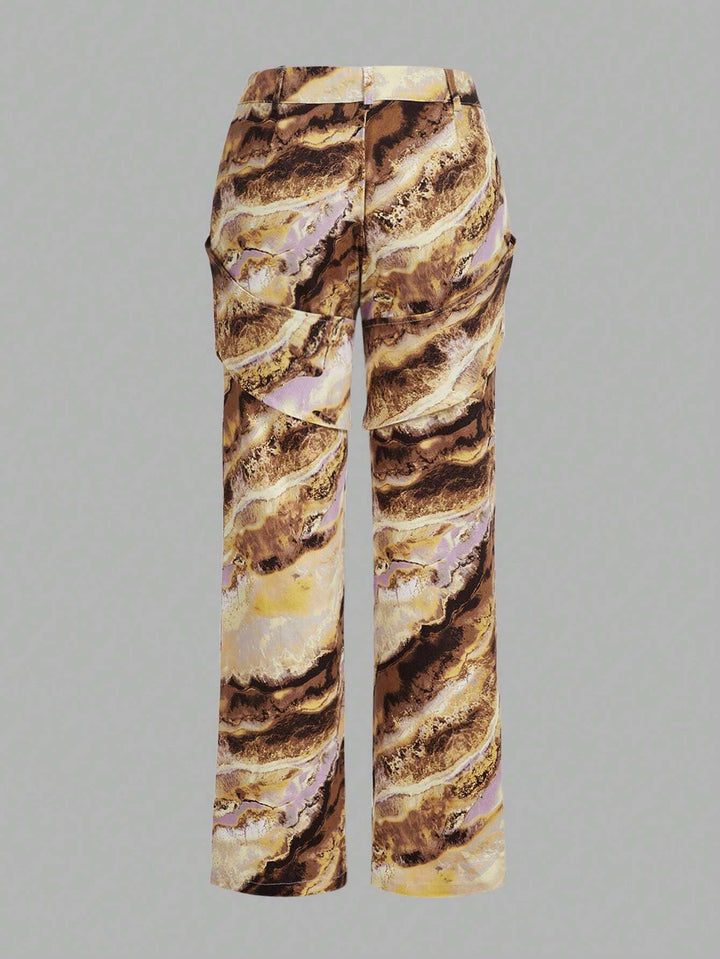 Marble Print Straight Leg Pants